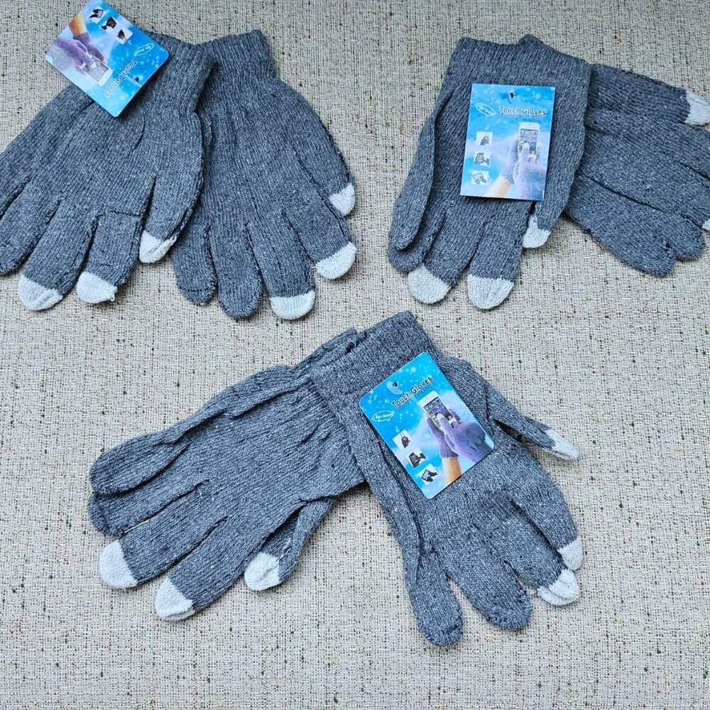 lot of 3 Gloves Women Gloves Touch Screen Gloves Soft Gray Gloves New